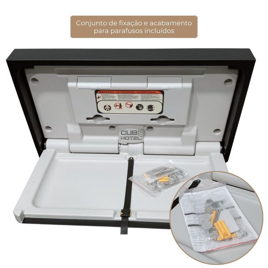 Fraldário Parede Horizontal Inox Preto HDPE Antibacteriano Preto