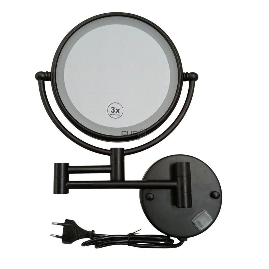 Espelho de Aumento 3x Extensível Preto com Luz