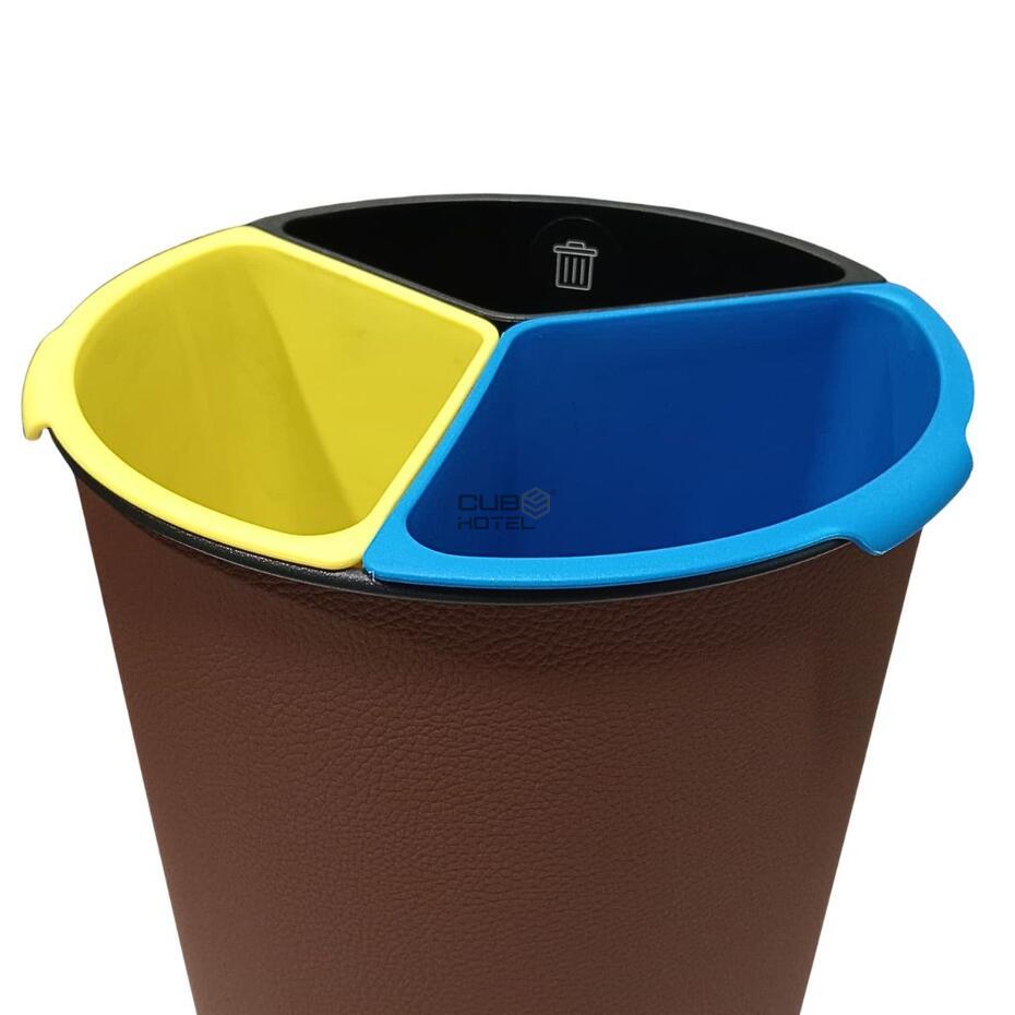 Cubo de Reciclaje Revestido de Piel con Separadores 3x4,5L