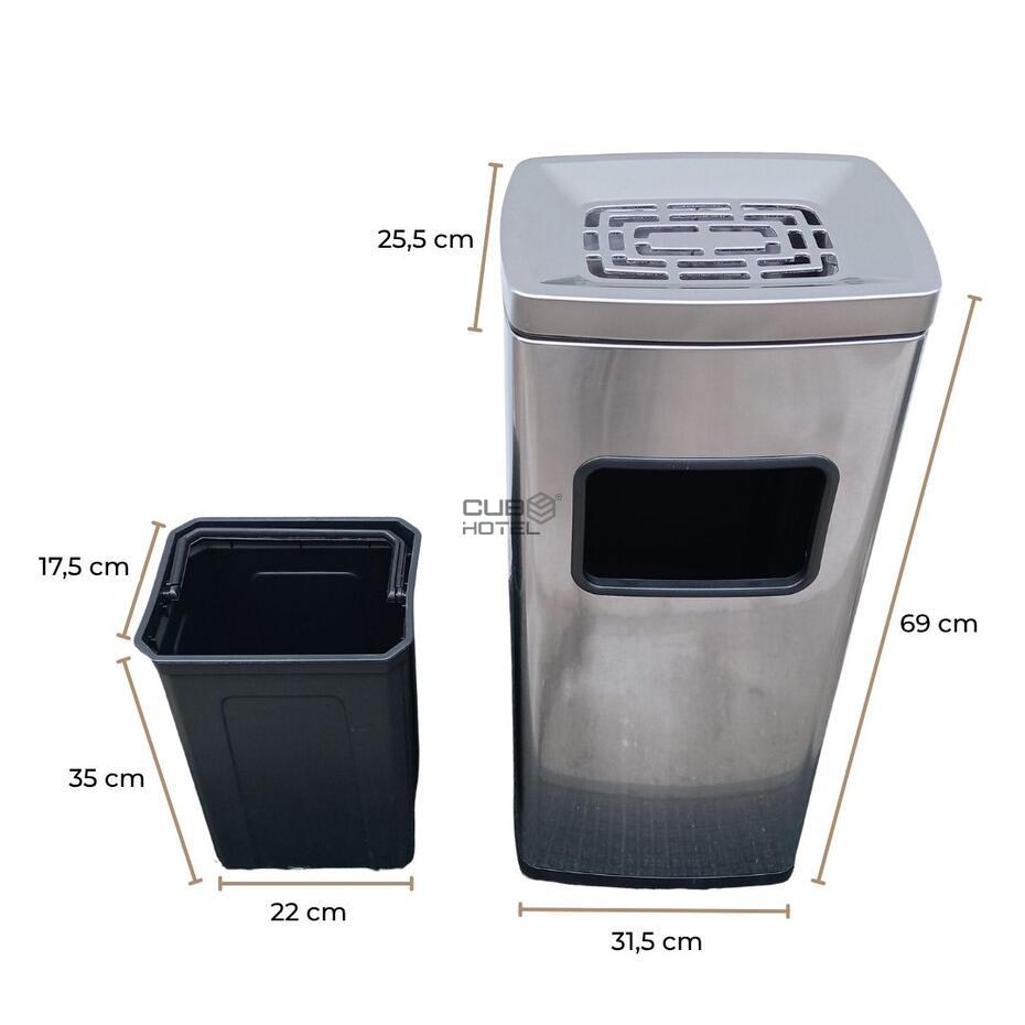 Cinzeiro Papeleira Aço Inox 30L Acabamento Anti-Dedadas