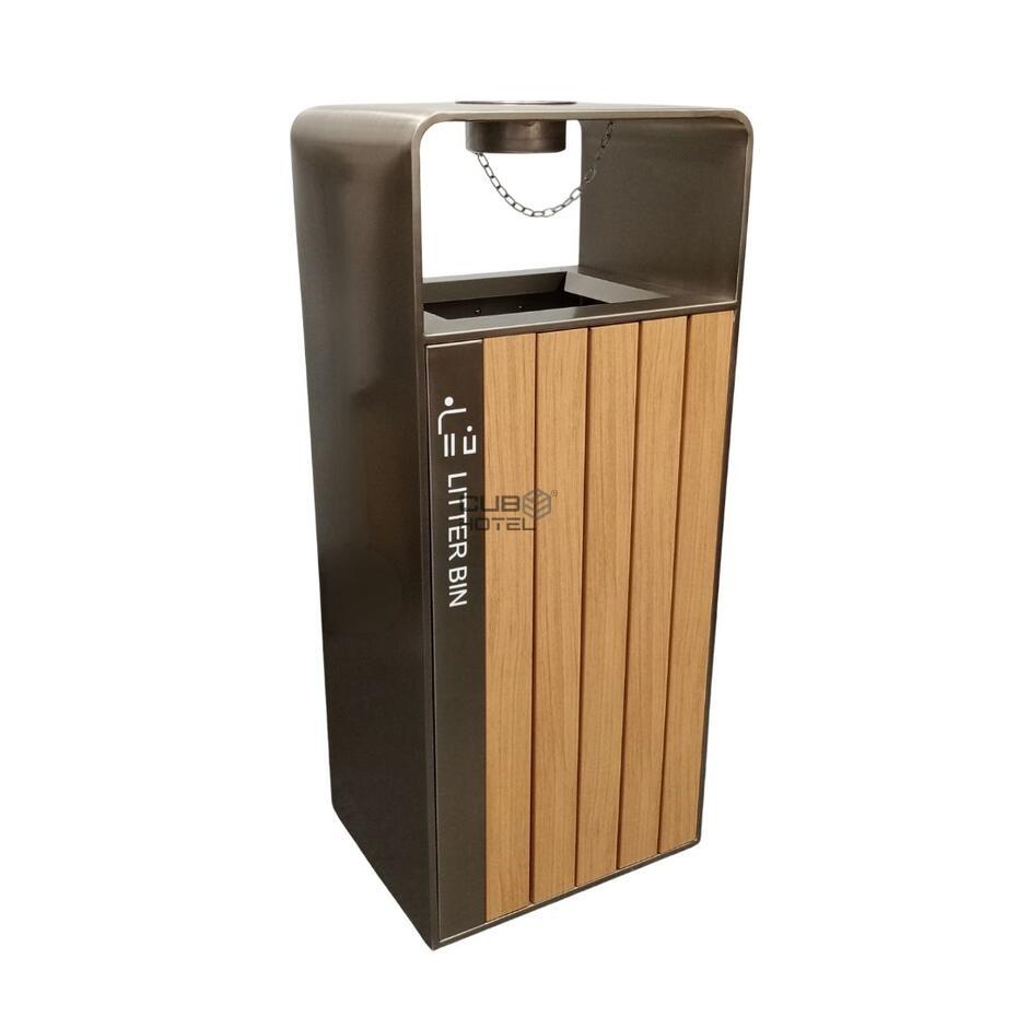 Papelera Cenicero de Acero Inoxidable con Efecto Madera