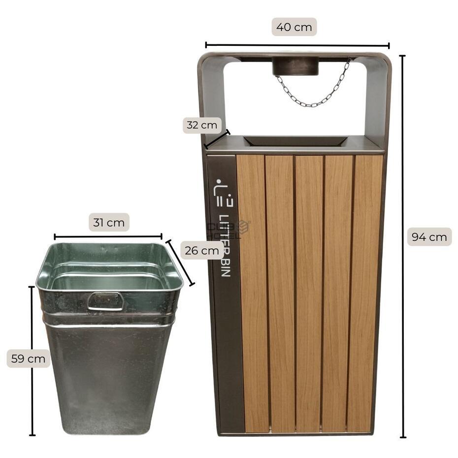 Papelera Cenicero de Acero Inoxidable con Efecto Madera