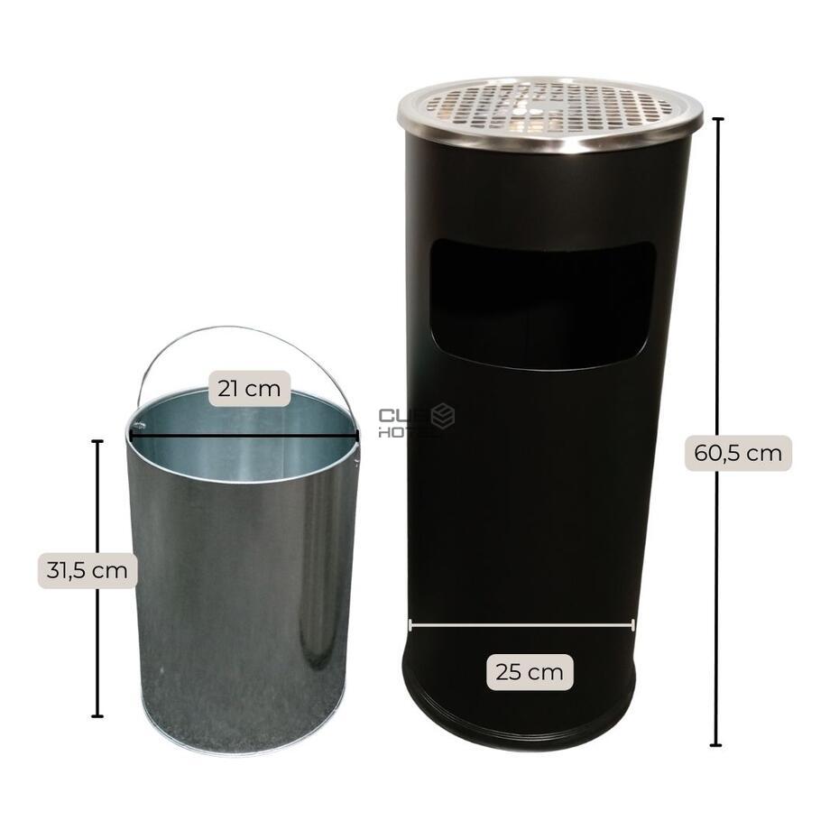 Papelera Cenicero de Acero Pintado Negro 10L