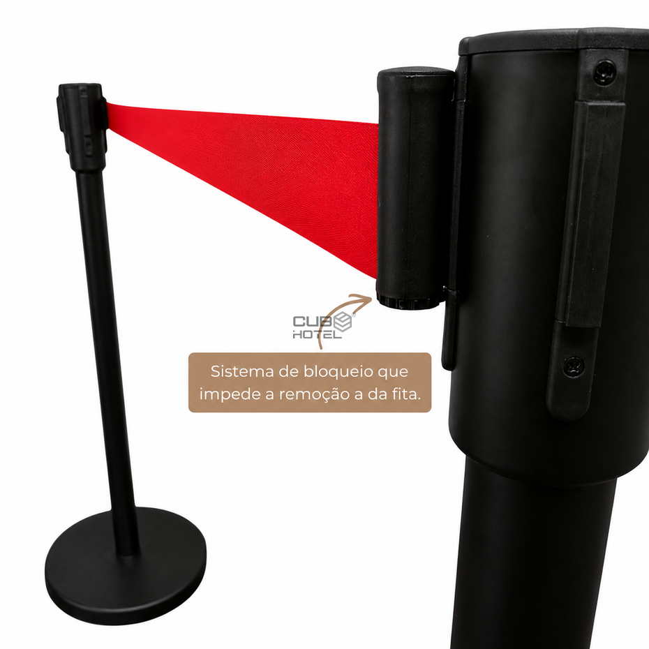Poste Gestor Filas Preto com Fita Vermelha