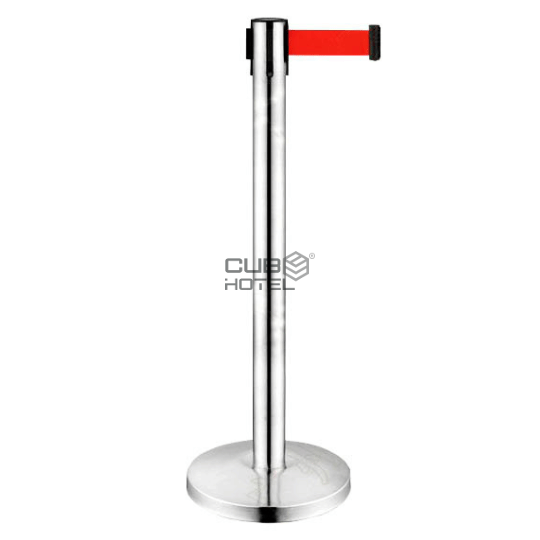 Poste Inox com Cinta Vermelha Extensível Gestor de Filas