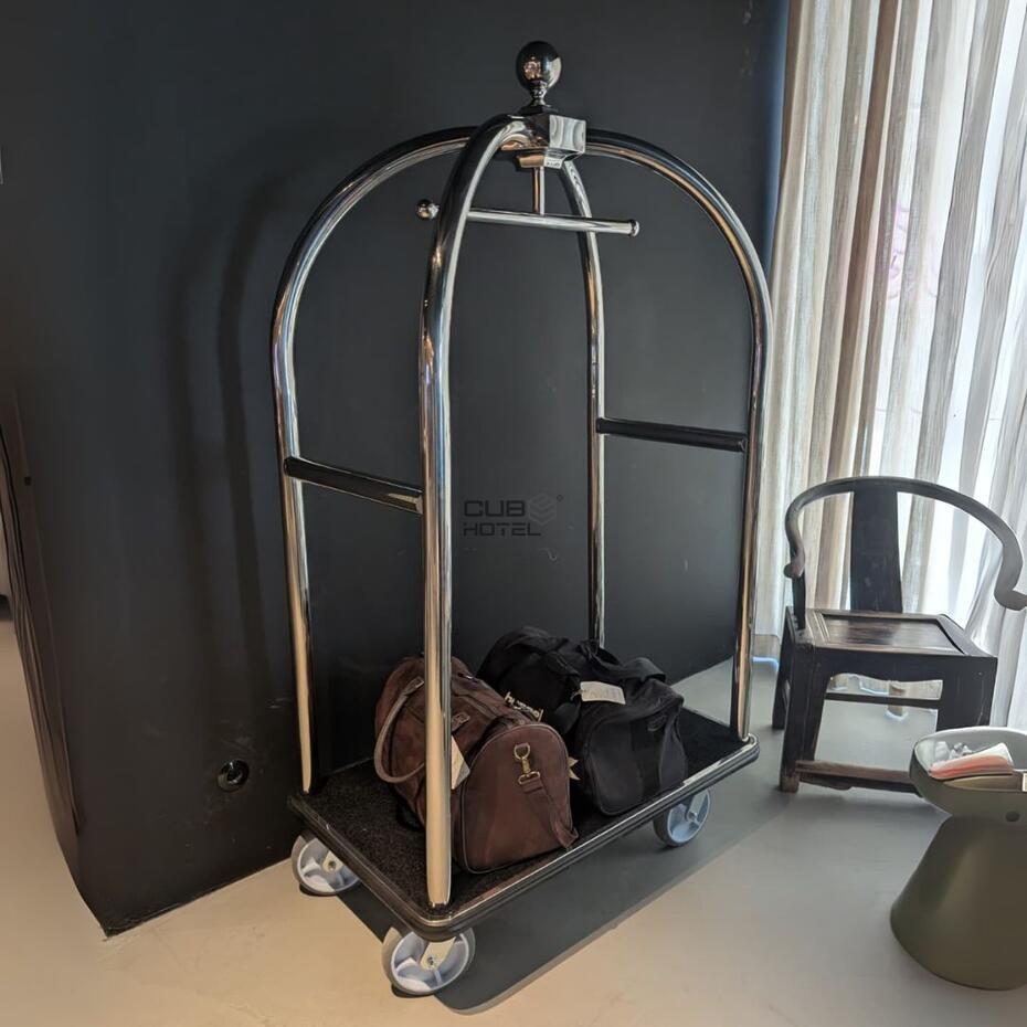 Chrome Baggage Cart with Black Carpet