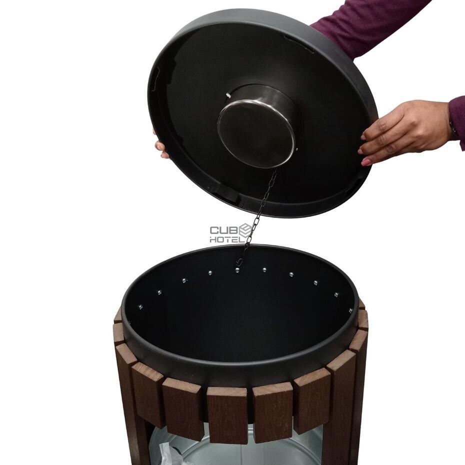 Papeleira Cinzeiro Exterior 34L em Aço com Efeito Madeira