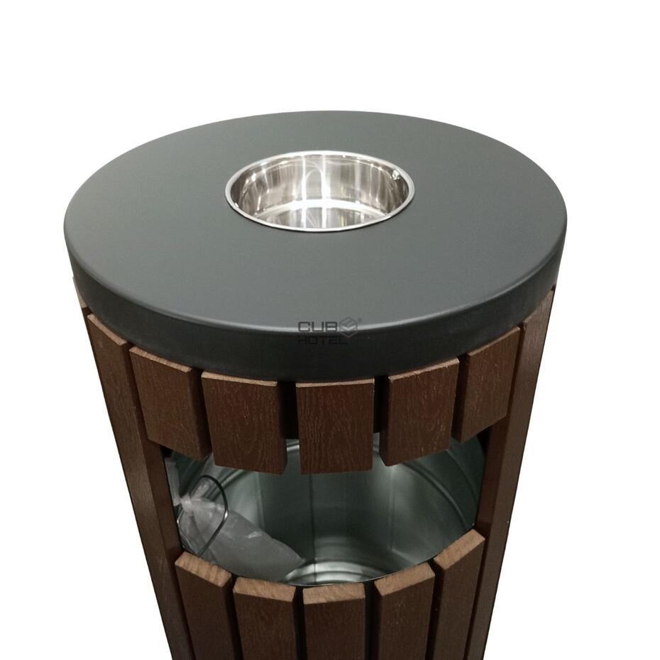 Papeleira Cinzeiro Exterior 34L em Aço com Efeito Madeira