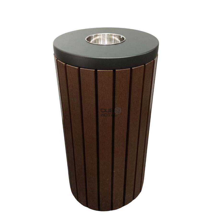 Papeleira Cinzeiro Exterior 34L em Aço com Efeito Madeira