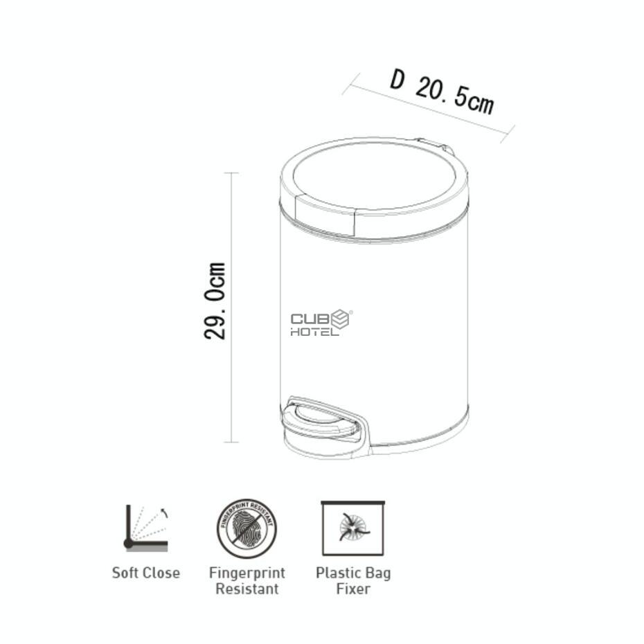 Balde Clásico Acero inoxidable 5L Silencioso Anti-Dedos