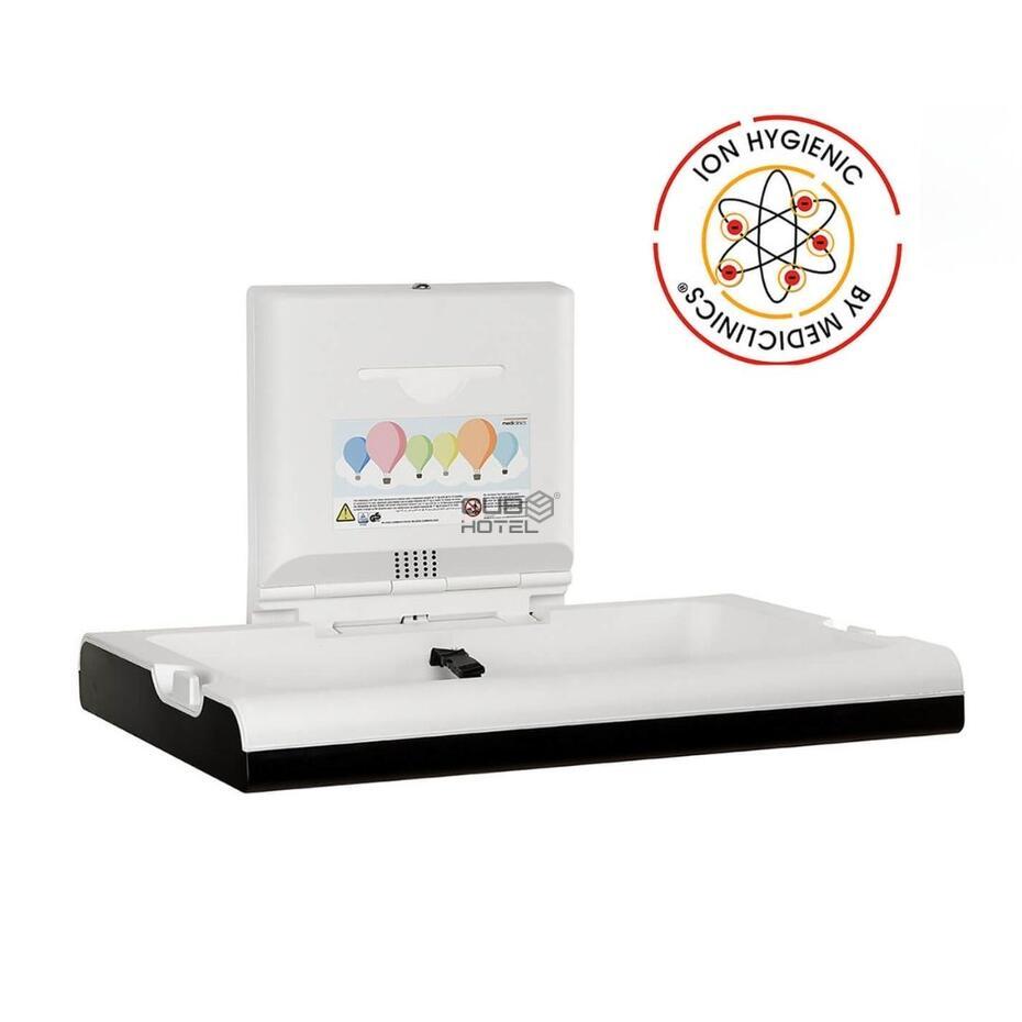 Fraldario Horizontal Polipropileno e Aço Inox Preto Mate com Ionizador - Mediclinics