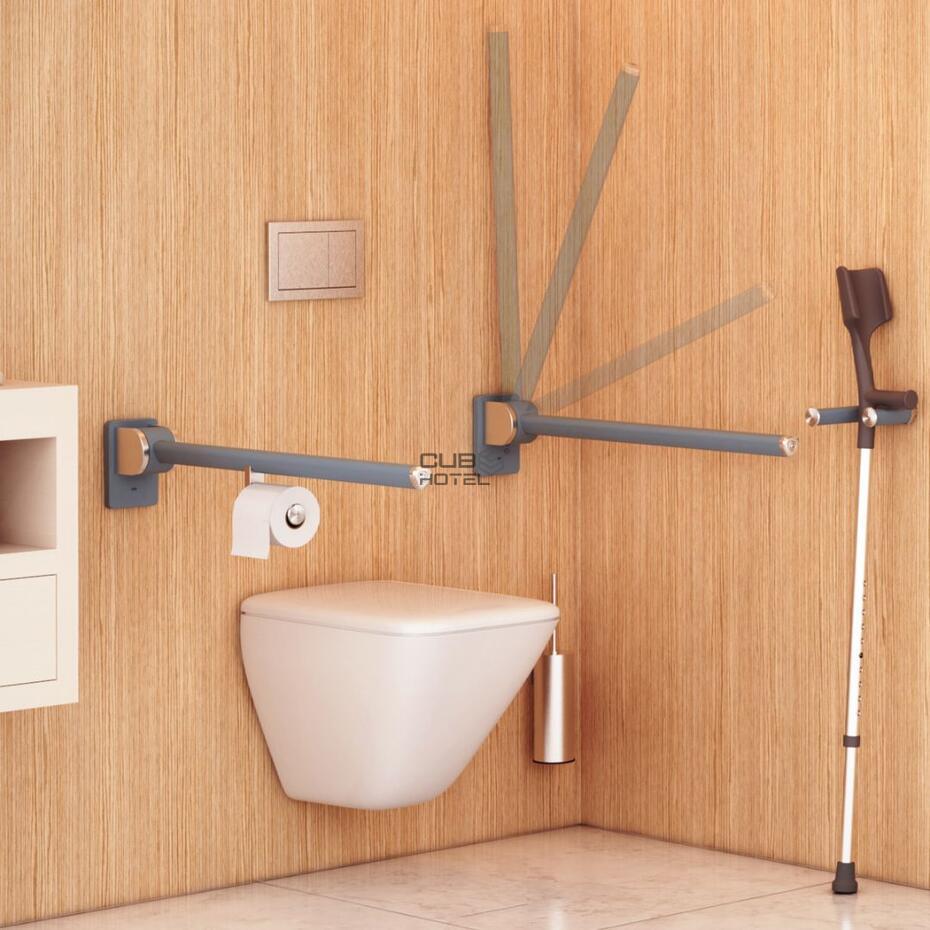 Barra de apoio Rebatível com porta-rolo Antimicrobial