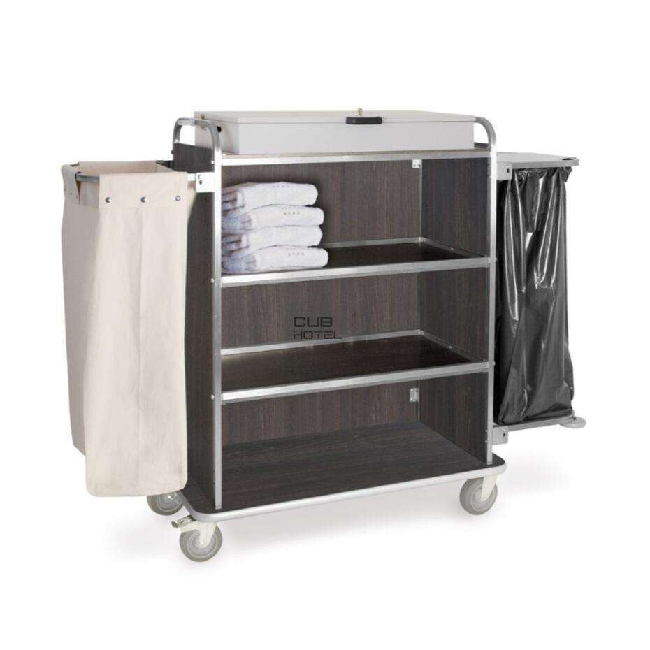 Carro Housekeeping 4 Estantes com Saco e Suporte para Saco de Lixo