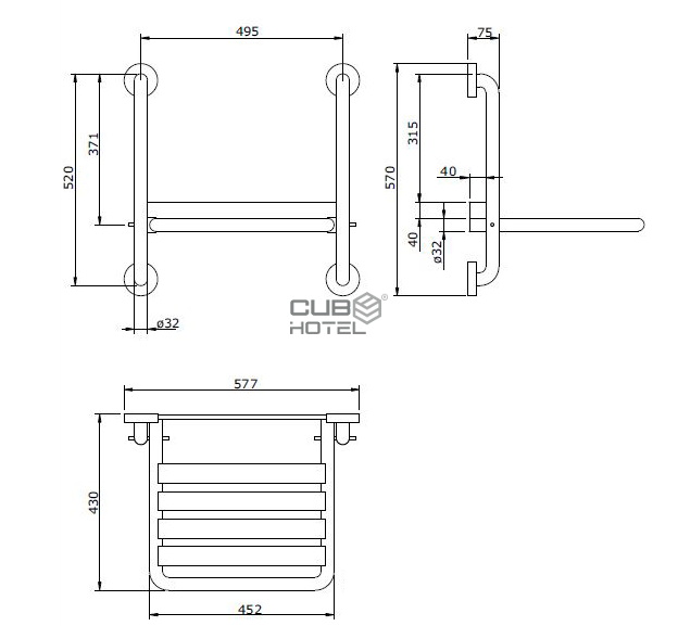 Foldable Shower Seat in Brushed Stainless Steel