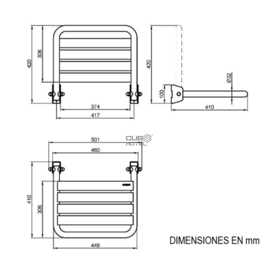 Assento Inox Rebatível Duche Vertical