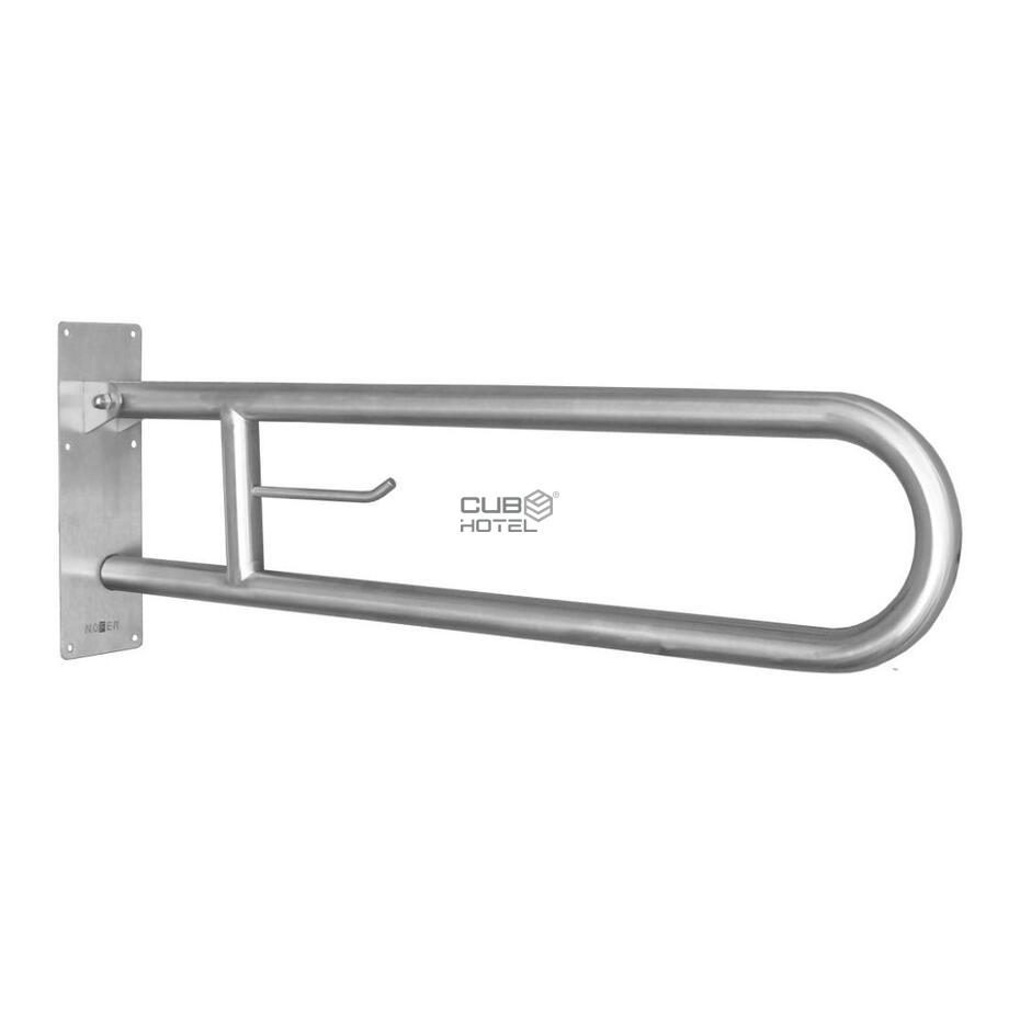 Barra Apoio Rebatível 80 Cm Inox Escovado Com Suporte Para Papel