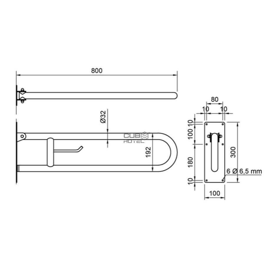 Barra Apoio Rebatível 80 Cm Inox Escovado Com Suporte Para Papel