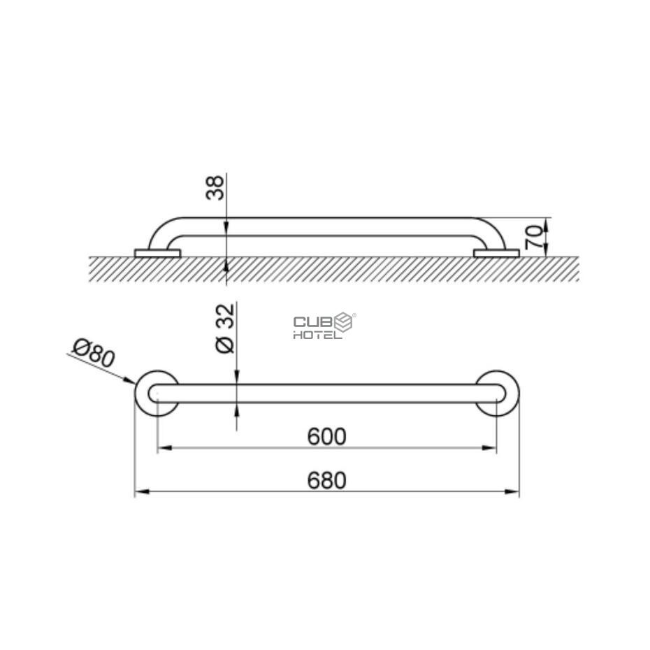 Barra Apoio De Parede Em Inox 600 Mm