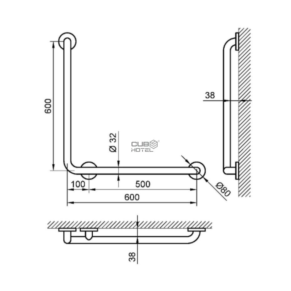 Barra de Apoio Com Ângulo Reto de 90º