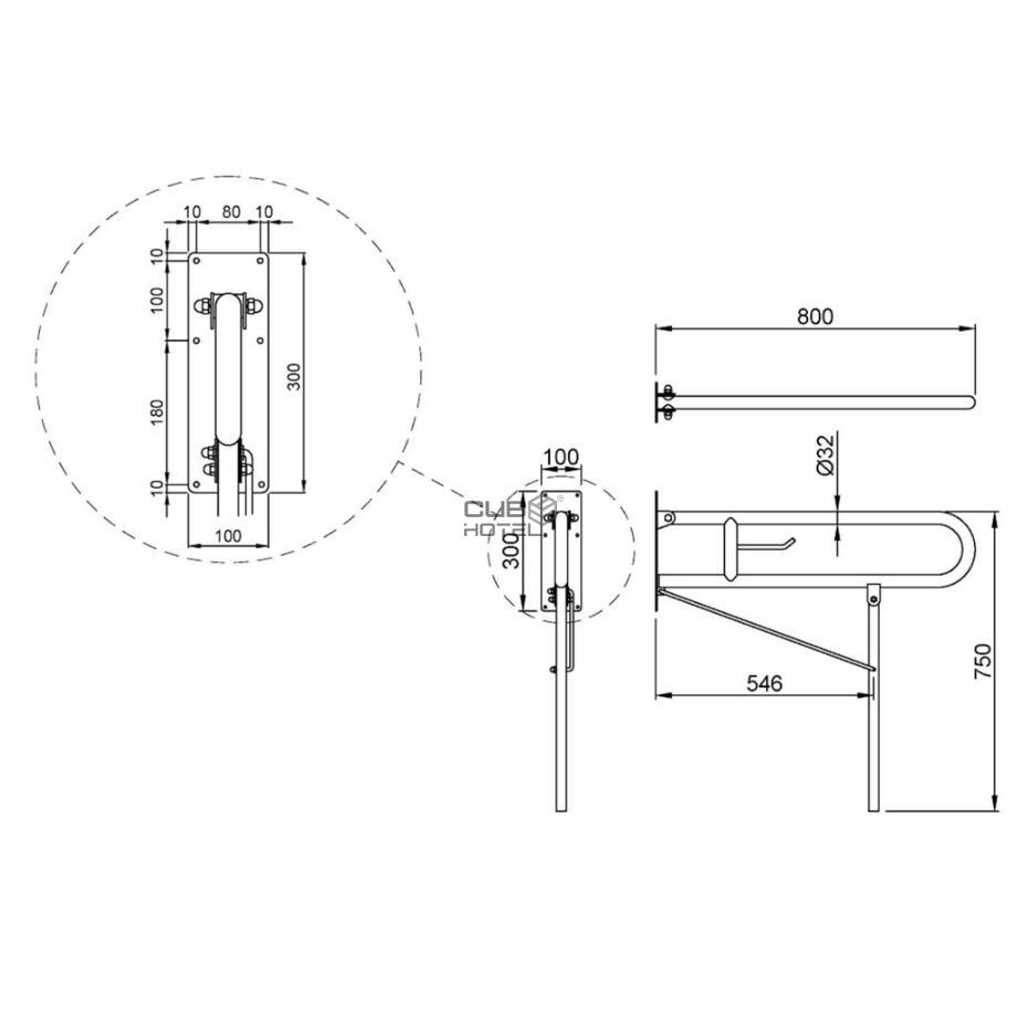 Barra de Apoio Dobrável Fixa Na Parede 80cm