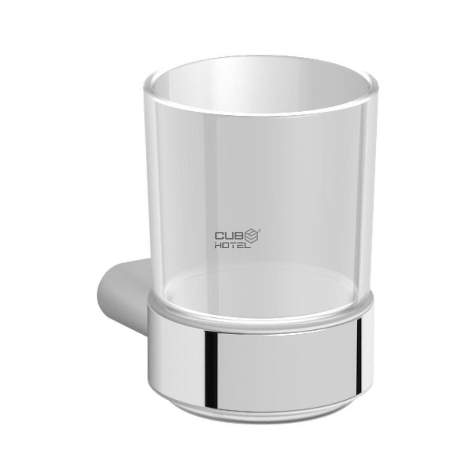 Copo Vidro com suporte parede Latão Cromado Serie SANTORINI