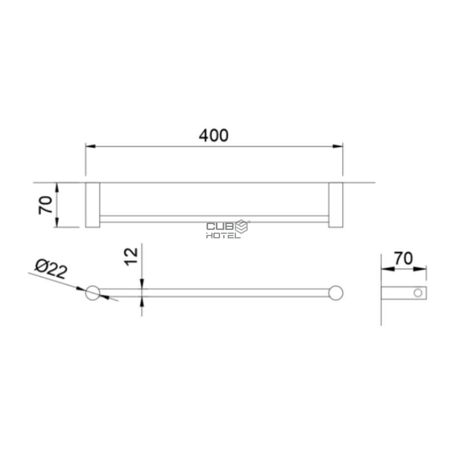 Toallero Hotel Inox Satinado 400mm Serie Roma
