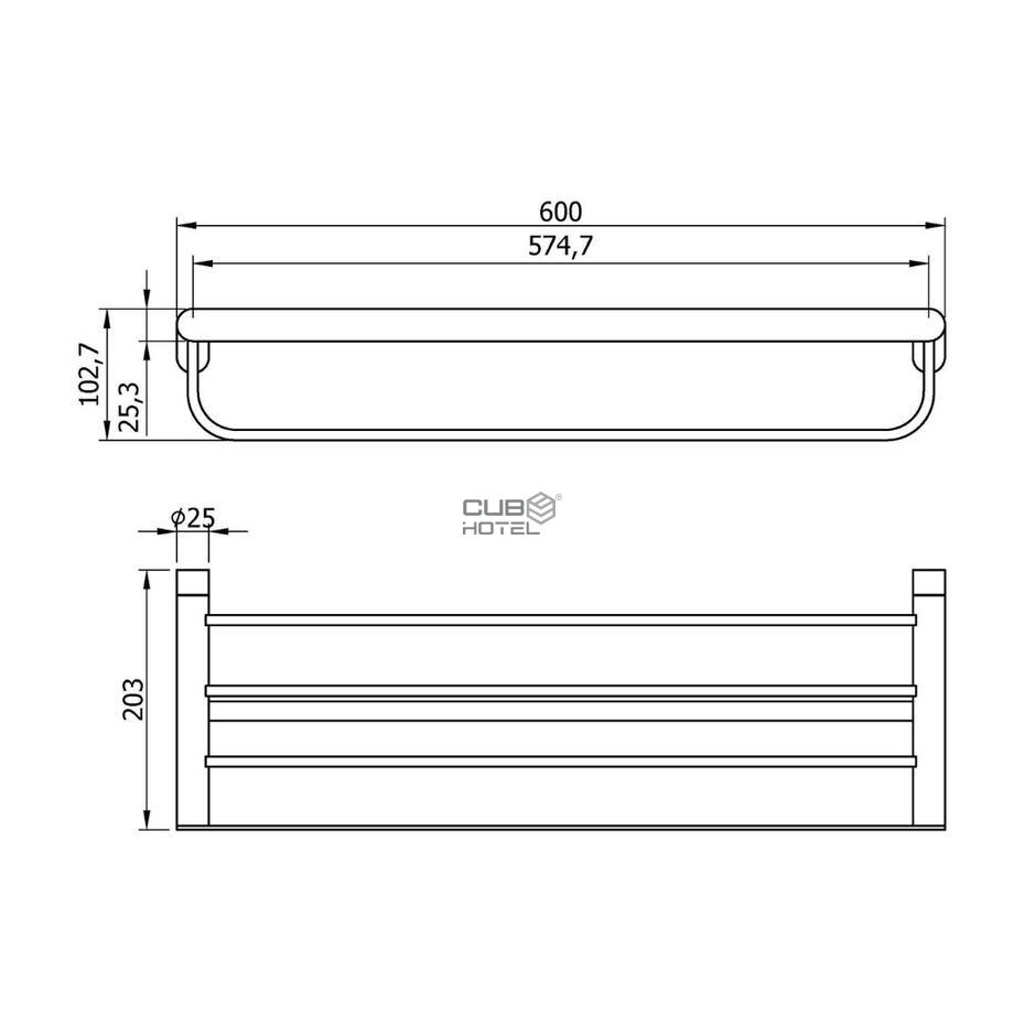 Shelf with Towel Rack in Brushed AISI 304 Stainless Steel 600mm