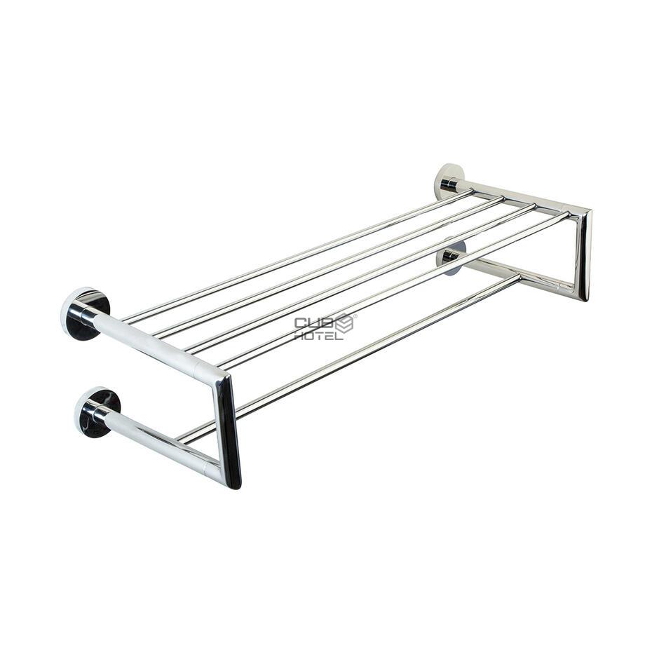Shelf with towel rail in polished stainless steel