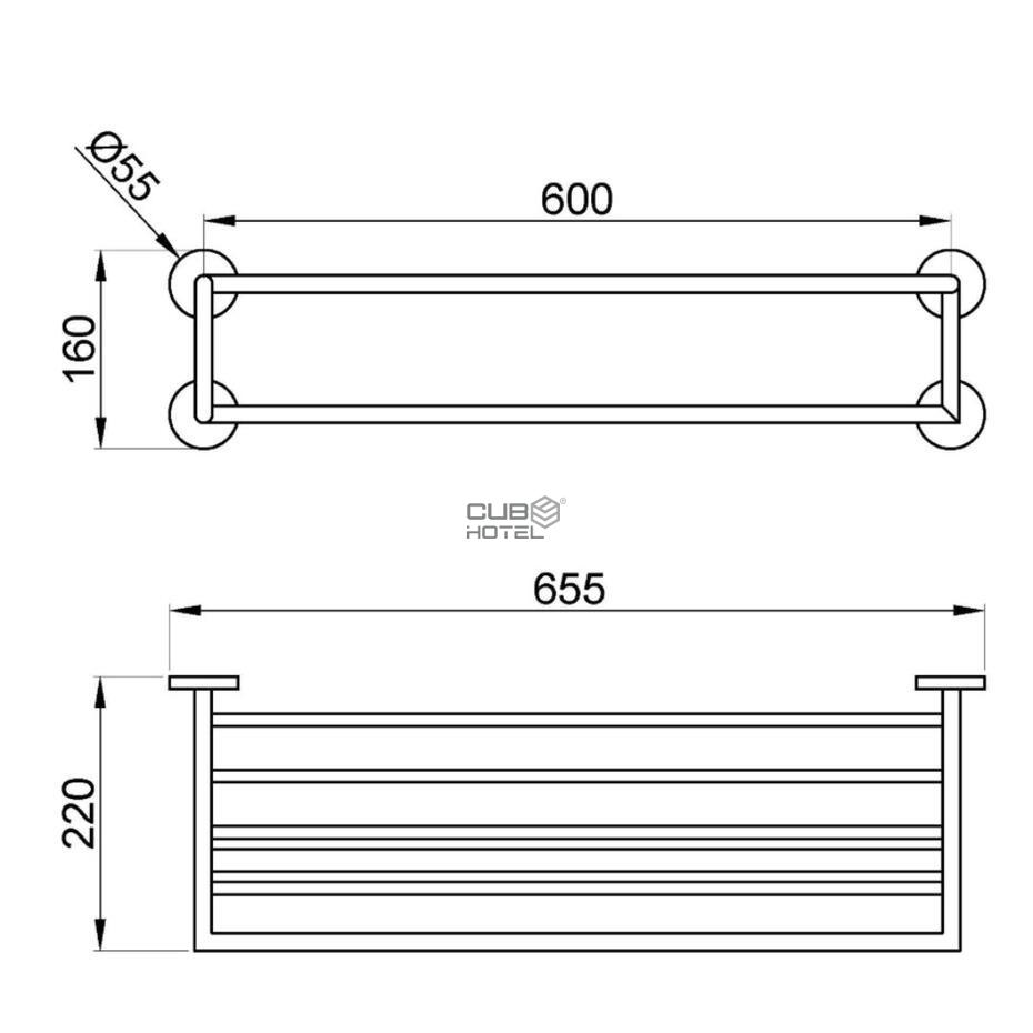 Prateleira Toalheiro Parede Hotel Inox Escovado