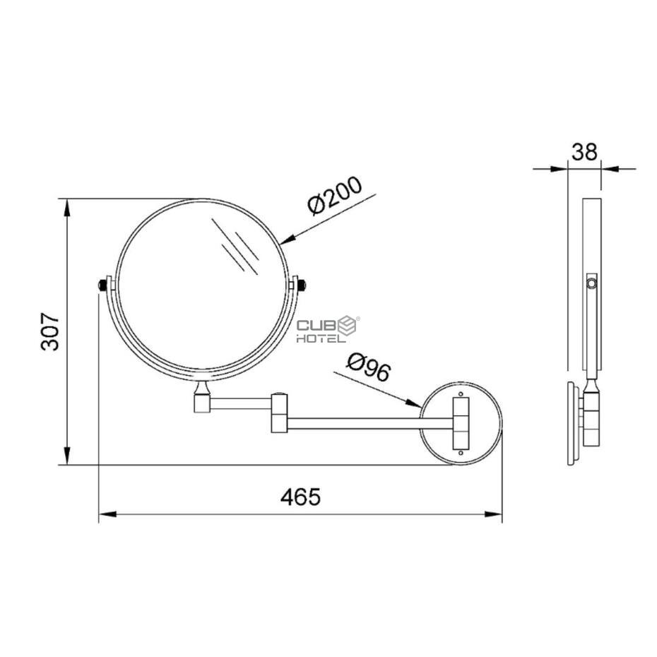 Mirror fixed to the wall. Extendable 5x