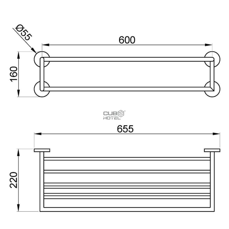 Prateleira Com Toalheiro Em Inox Brilho 615 mm