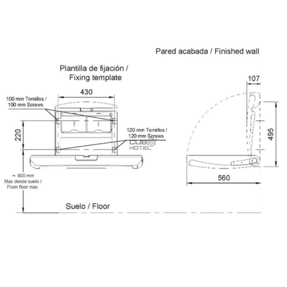 Cambia Pañales de pared horizontal en polietileno y acero