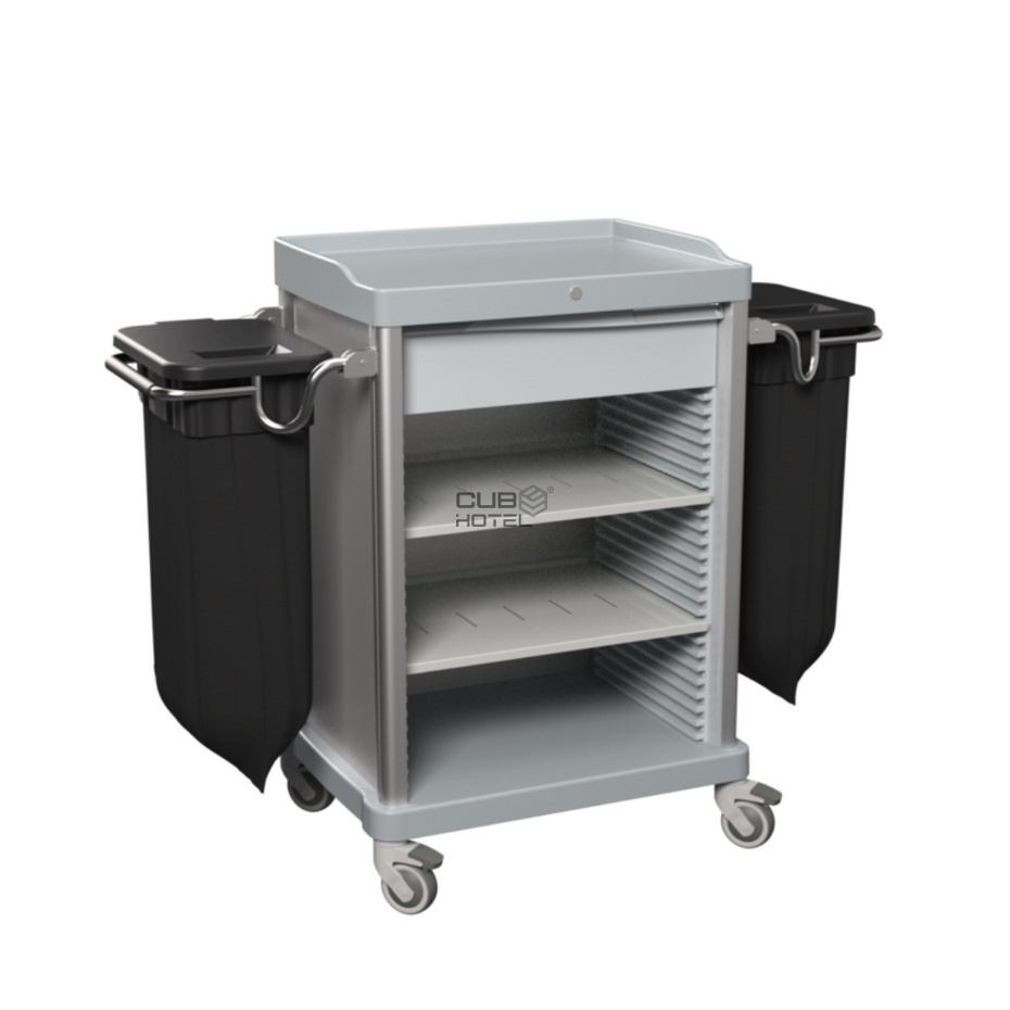 Carro Housekeeping Cinza 2 Sacos + Gaveta