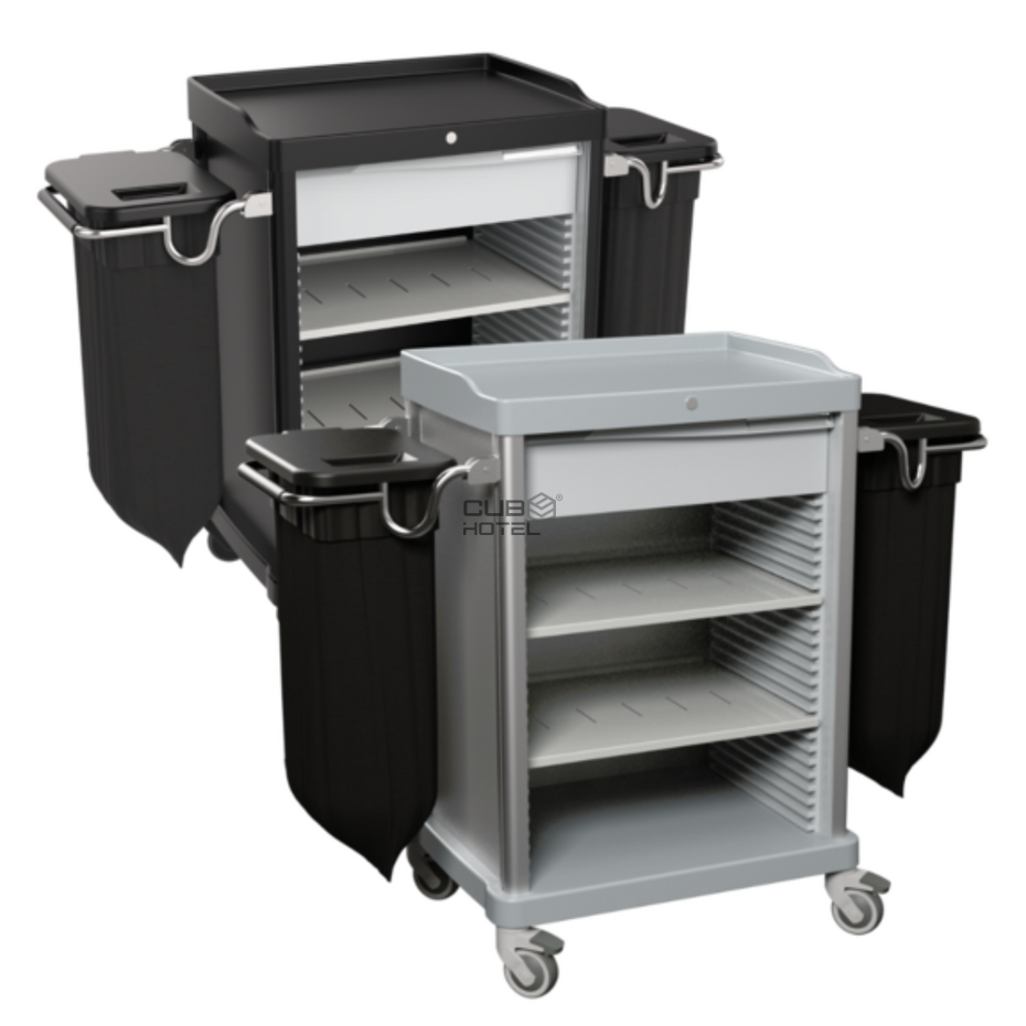 Carro Housekeeping Cinza 2 Sacos + Gaveta