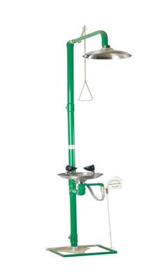 Triple-acting emergency shower and eyewash